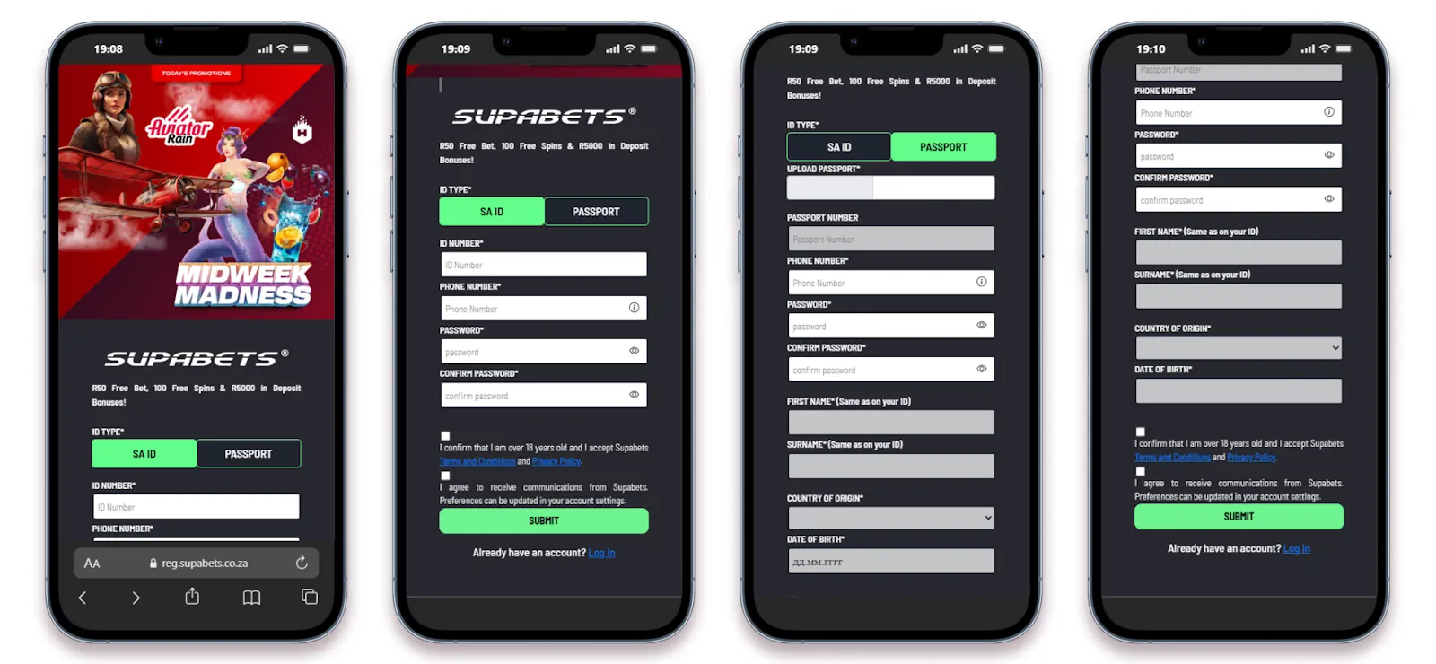 Supabets Mobile Registration Screenshot